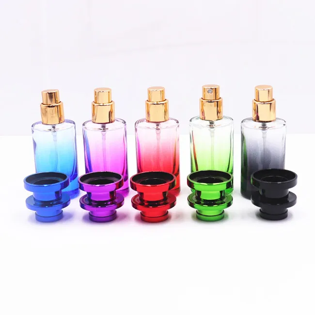 Glass perfume Bottle Gradually Colorful Thickened Round Cosmetics Press Empty Bottle