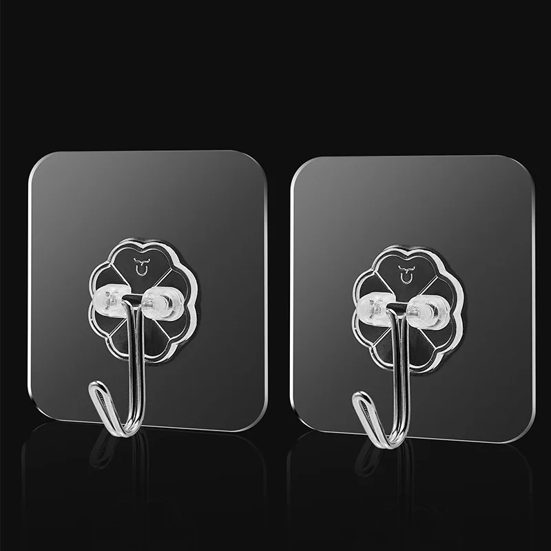 Household Bathroom 6cm Plastic Adhesive Hanger Hook Kitchen Wall-Mounted Punch-Free Transparent Adhesive Hanger Hook