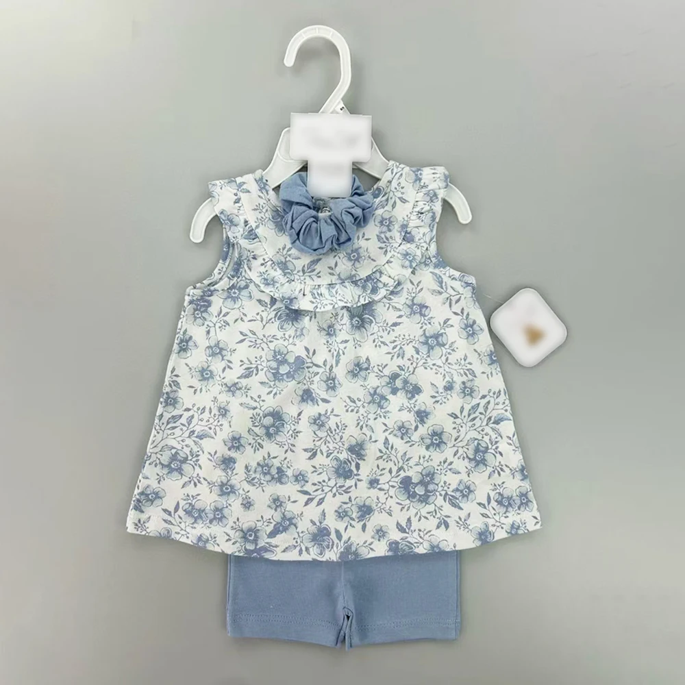 Wholesale Baby Girl Dress+Pants+Headband 3pcs Set Summer Newborn Infant Cotton Clothes Toddler Baptism Dress