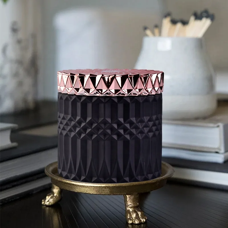 Gold Lid Geometric Matte Black Candle Jars Glass Wholesales