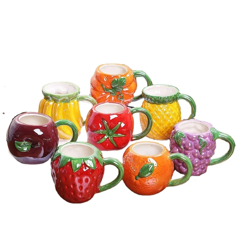 Creative cute simple fruit shape water cup strawberry grape pineapple ceramic mug desktop coffee cup personality