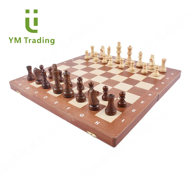 Wooden Board Game Antique Large Size Chess Sets with Felted Game Board Interior for Storage