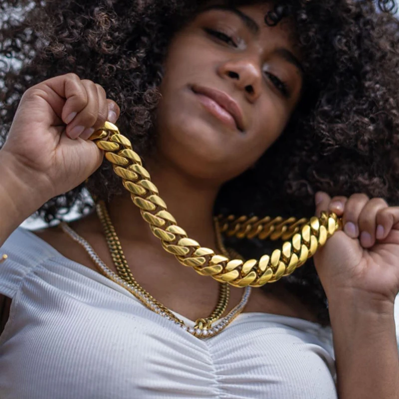 Роскошные Майами кубинской Chain14K 18K позолота нержавеющая сталь тяжелый подойдет в качестве подарка как для мужчин так и стиле хип-хоп ювелирные изделия