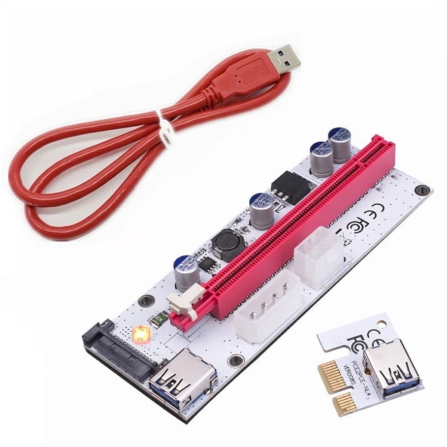 Кабель-удлинитель для графического процессора 009S plus PCI Express PCIe, USB 3,0, кабель питания, PCI-E 1X до 16X, светодиодная карта расширения для компьютера, ПК
