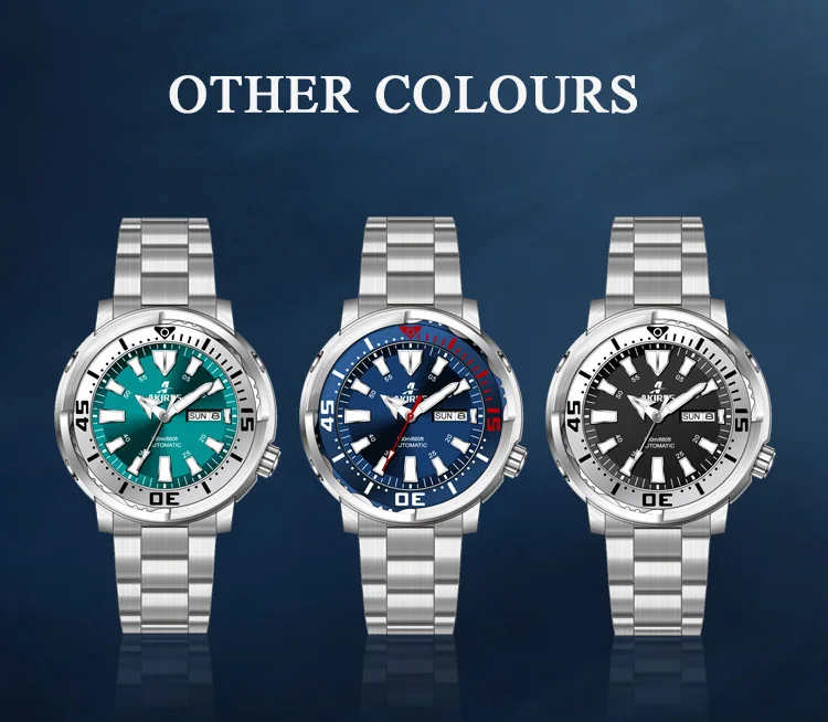 Akires 20 ATM Tuna Watch Mechanical Dive Watches Steel Full Luminous 316L Stainless Steel Dive strap Watch 200M