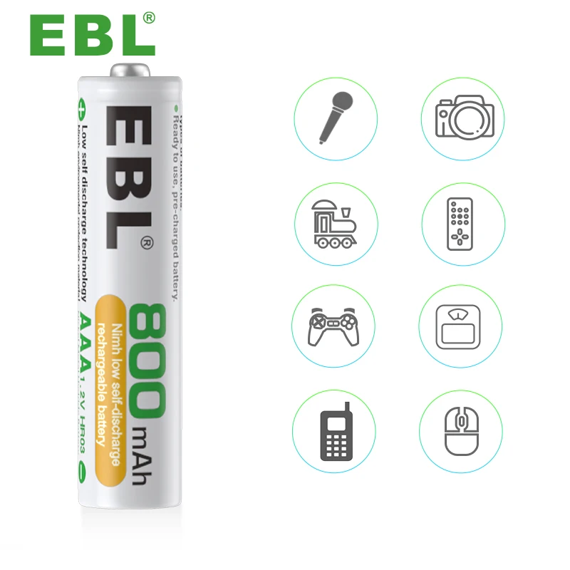 EBL 2Pack AAA 1.2V NiMH Rechargeable AAA 800mAh Batteries