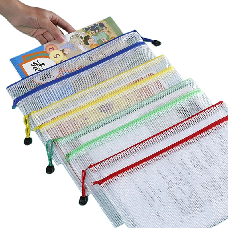 PVC waterproof transparent zipper file bag  double layer mesh zipper document bag Custom logo