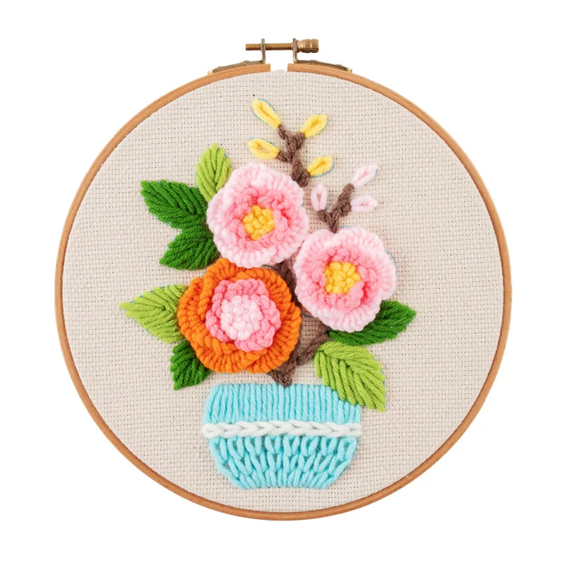 Adult Hobby Handmade Easy DIY Thick Yarn Embroidery Flower Art Craft Kit For Starters