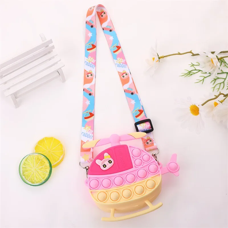 silicone Cute Copter Pop Itting LED Light Purse Fidget toys Pop Fidget Bag For Kids