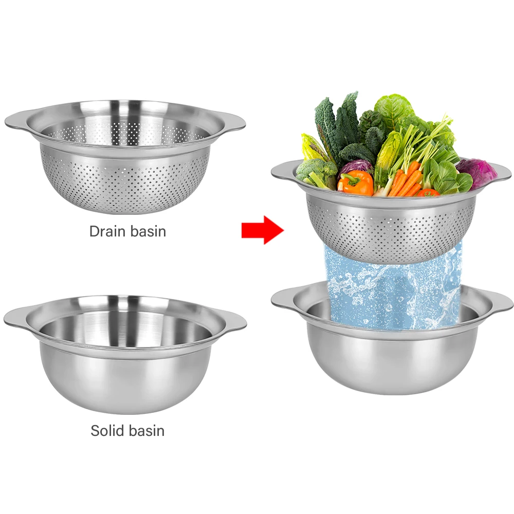 304 Stainless Steel Micro-Perforated Colander - Professional Strainer with Heavy Duty Handles Dishwasher Safe