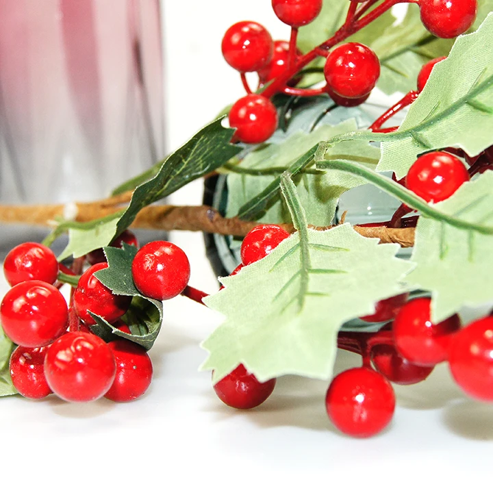 Christmas decoration flower arrangement white edge leaves red fruit string cuttings home decoration