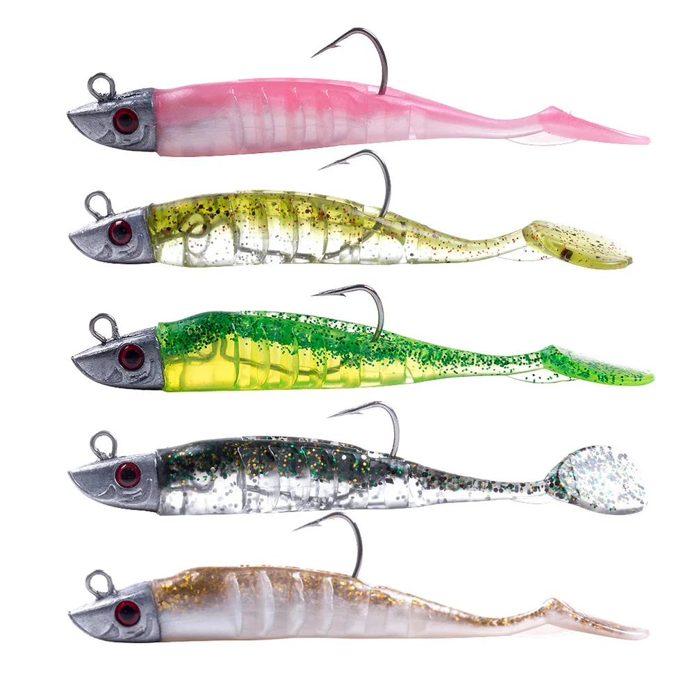 Plastic Swimbait Artificial Bait Saltwater Black Bass Minnow 9cm15g Soft Lure With Jig Head