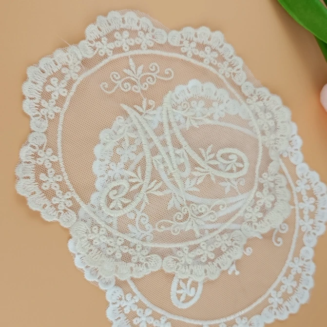 coffee cup organza embroidery doilies,flower applique embroidery lace doilies for table decoration