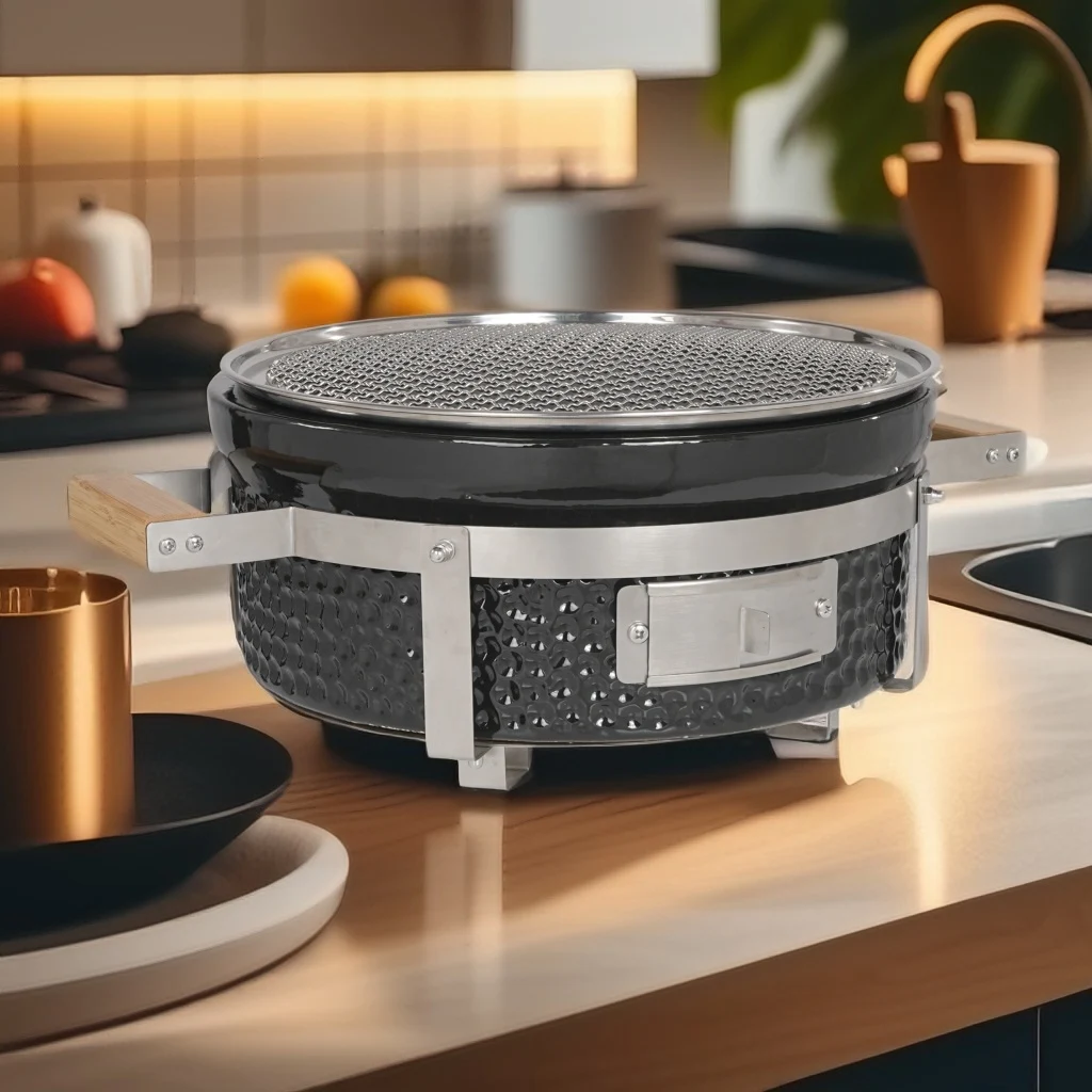 Round Hibachi indoor cooking usage Auplex charcoal Kamado BBQ Japanese Grill