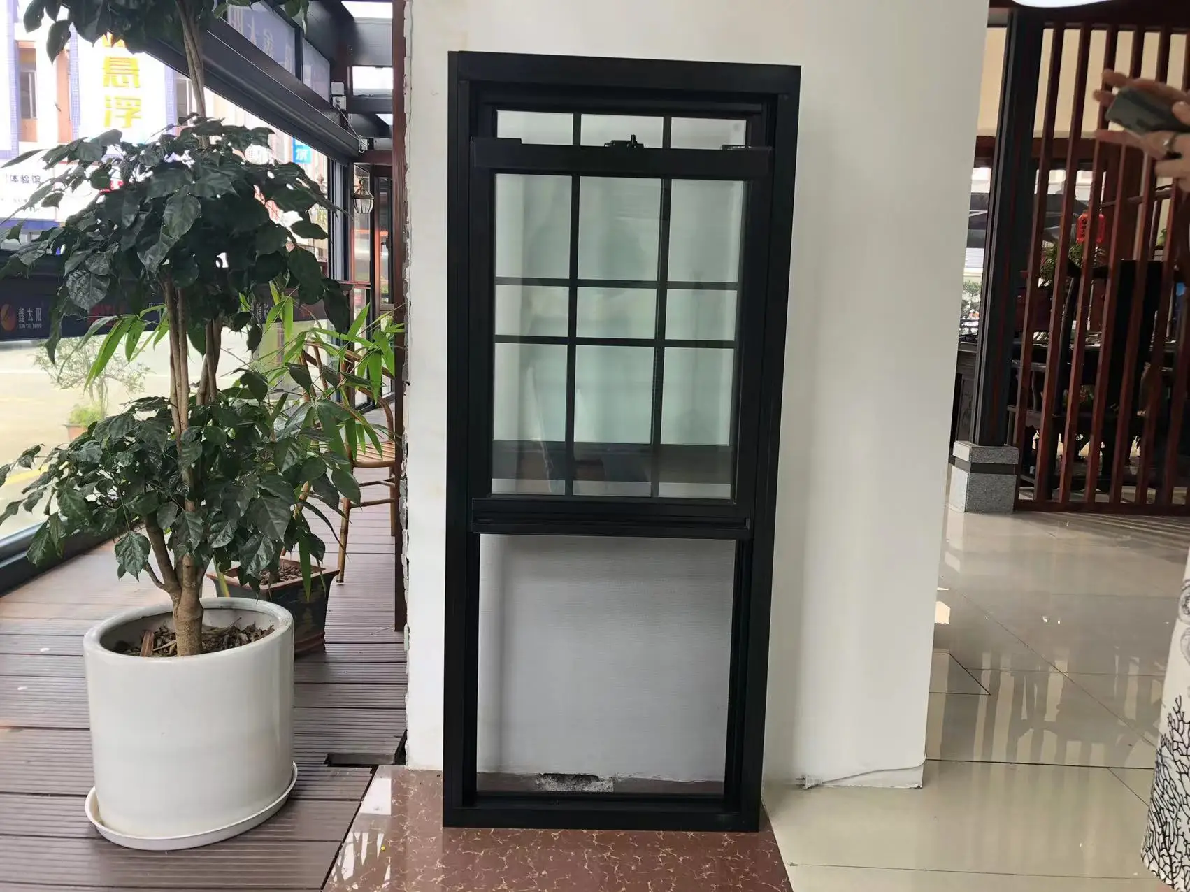 Thermal-Break  Grill Design  black aluminum top hung window with insect screen double hung window
