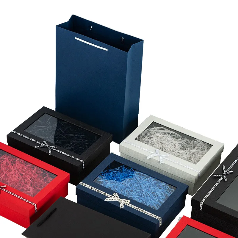 New Style Custom Luxury Lid And Base Gift Box With Window Perfume Box With Bow Gift Paper Box For Clothes Cosmetic