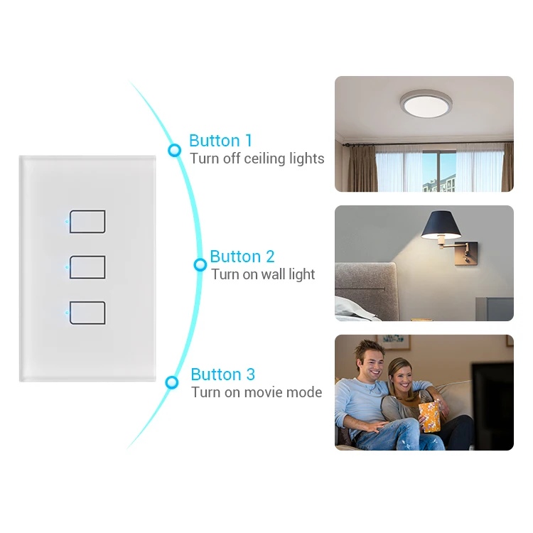 BroadLink Smart Light Switch TC3 US 1 2 3 Gang Switch No Neutral Line Wire Smart WiFi Touch Switch