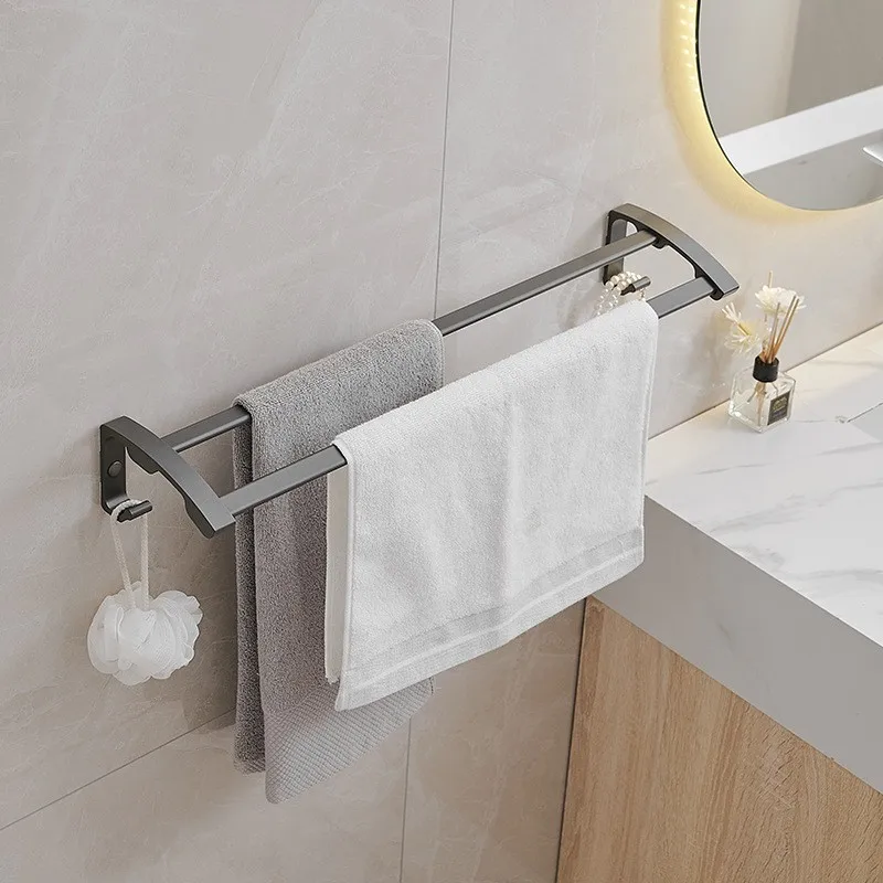 Hot Selling Bathroom Towel Rack Bathroom Shelf Bathroom Accessories Set Aluminium Towel Bar Punch-Free Towel Rack