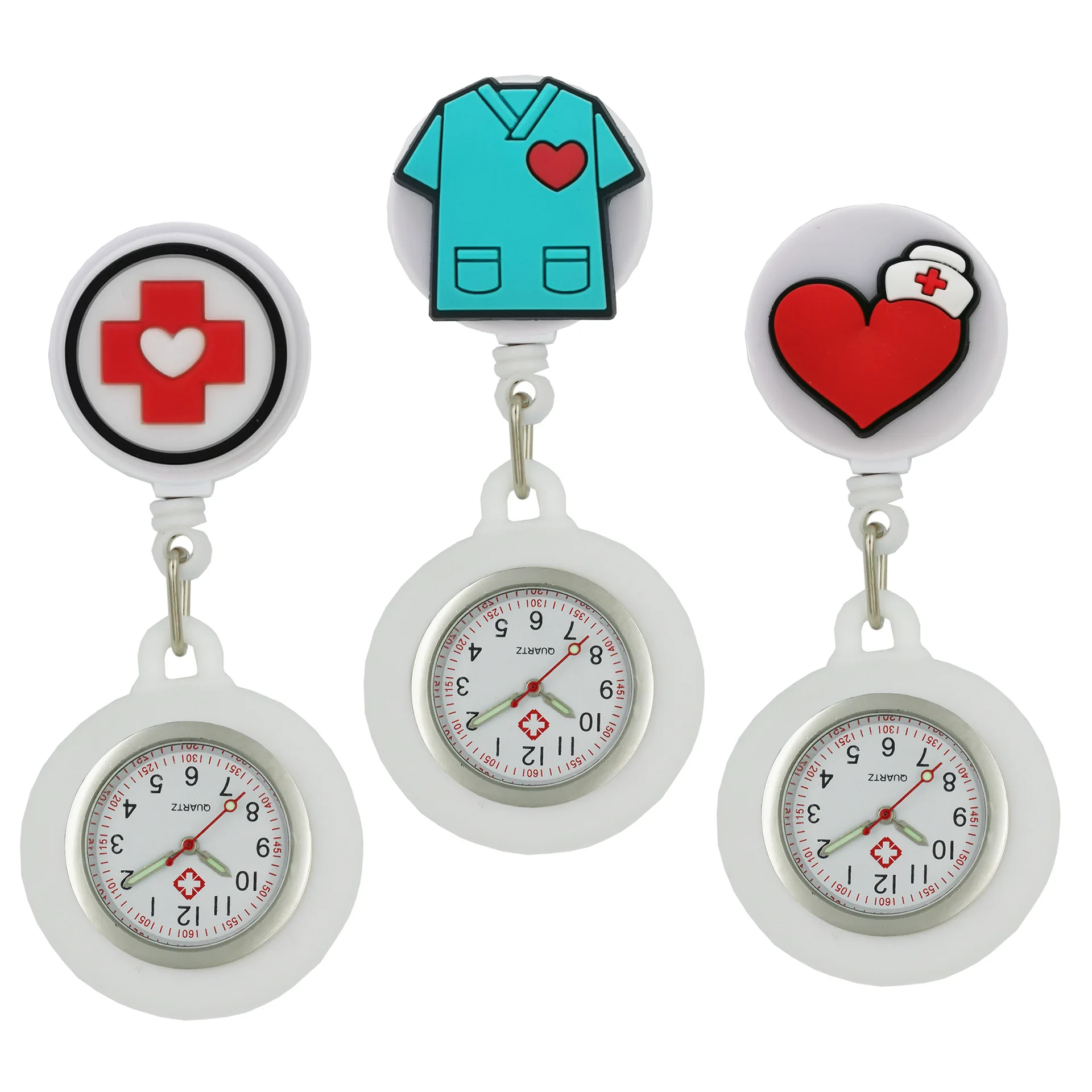 Lovely Cartoon Nurse Doctor Retractable Pocket Watches Hospital Medical Badge Reel Love Heart Stethoscope Syringe Clips Watches
