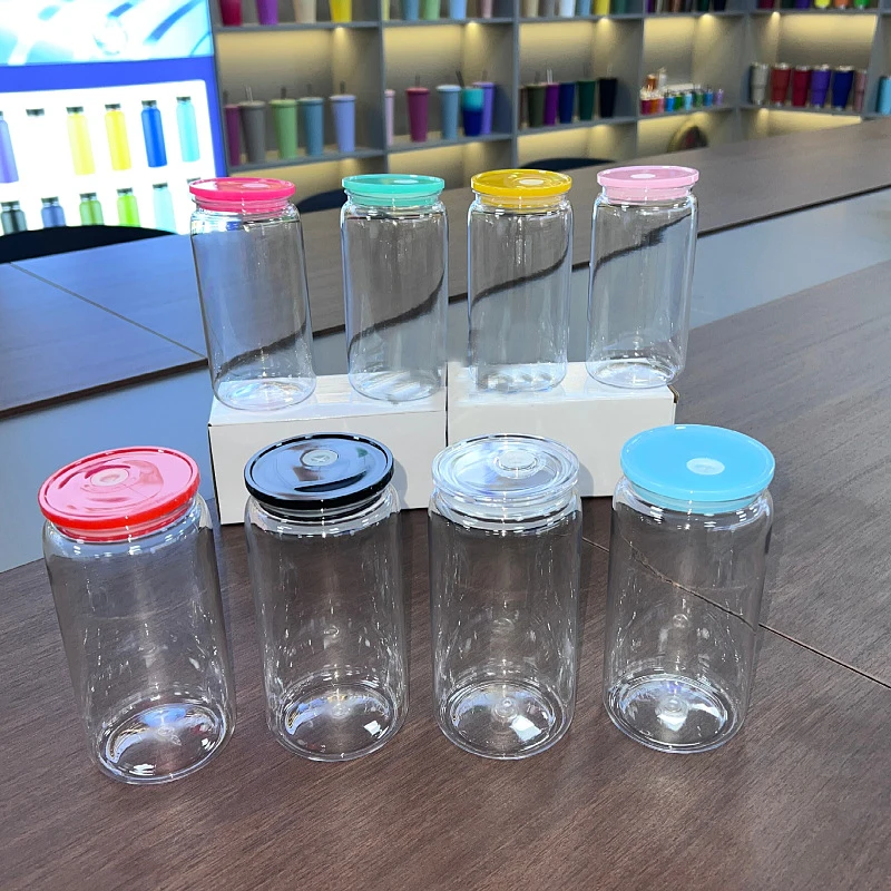 Hot sale Reusable 16oz Plastic Drinking Can for Kids Mason Jars PP Acrylic Cup with Bamboo Lid And Straw for Children