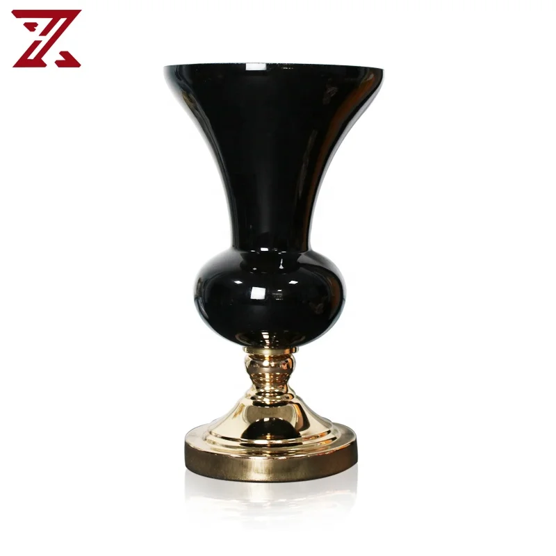 Luxury party decoration glass vases with gold silver stand metal flower vases for wedding event center pieces