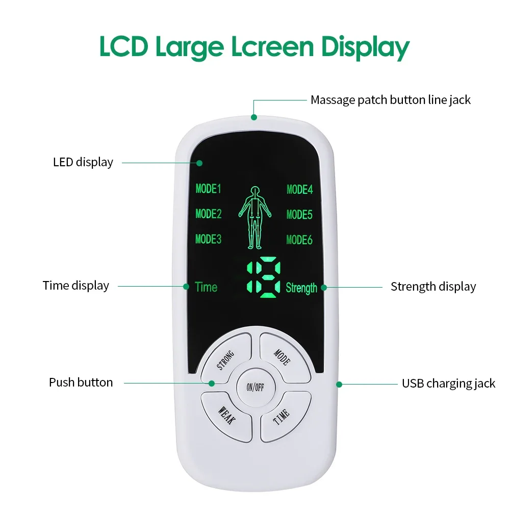 Hot Selling Tens Machine Digital 6 Modes Therapy Device Electronic Pulse Massager EMS Muscle Stimulator for Pain Relief
