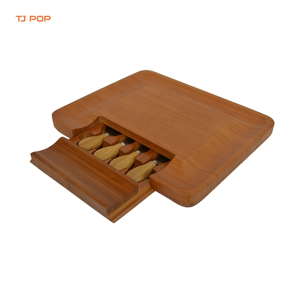 Набор доски для сыра, набор ножей, доска для колбасных изделий из бамбуковой нержавеющей стали на заказ с выдвижным ящиком, 4 предмета, инструменты для сыра на все сезоны