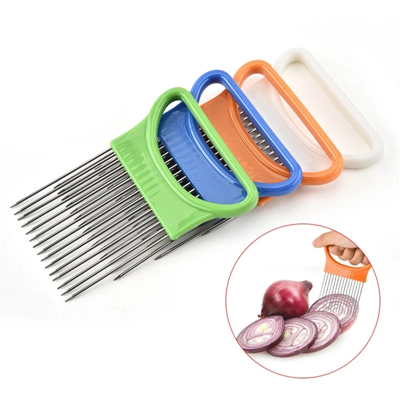 Stainless Steel Onion Needle Fork Vegetable Fruit Slicer Tomato Cutter Cutting Holder Kitchen Accessories Tool