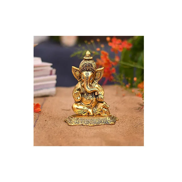 Ganesh Statue Sculpted in Great Detail with Antique Brass Finish Ganesh Idol for Car From indian Manufacturer