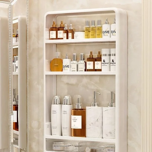 hot sell Plastic 3 layers White Wall Mounted Kitchen Condiment Storage Rack Organizer Cabinet Storage Drawer Kitchen Spice Rack