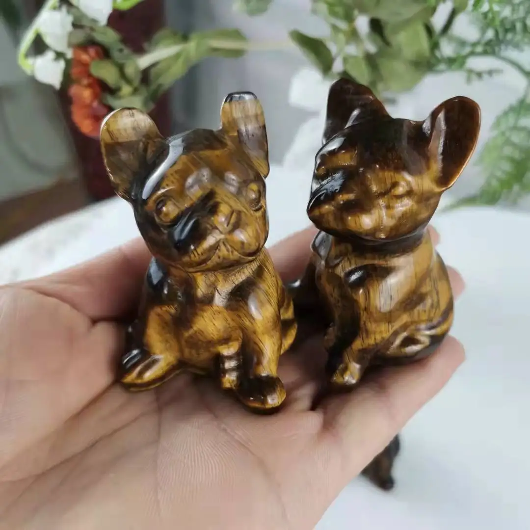 Natural Crystal Craving Yellow Tights French Bulldog Hand Carved Crystal Animal Carvings Crafts For Christmas Gift