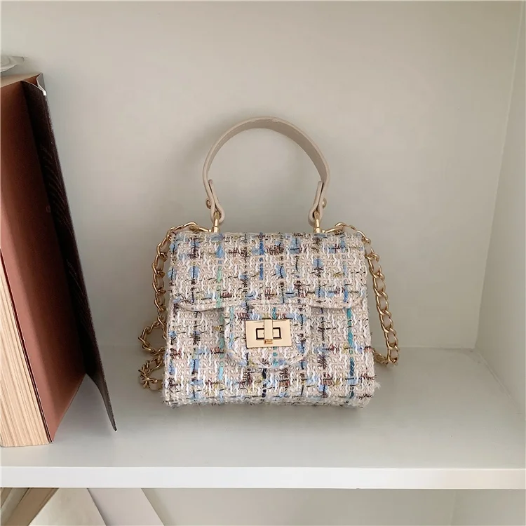 Wholesale Designer Handbags Shoulder Chain Polyester Handbag Korean Mini Bag Luxury Messenger Plaid Mini Bag