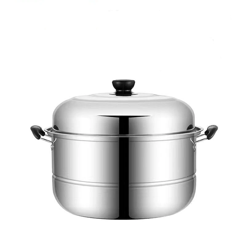 Stainless Steel Steamer Three-layer Pot Soup Double Bottom Gas Induction Cooker with Steam Grid Cooking Cover