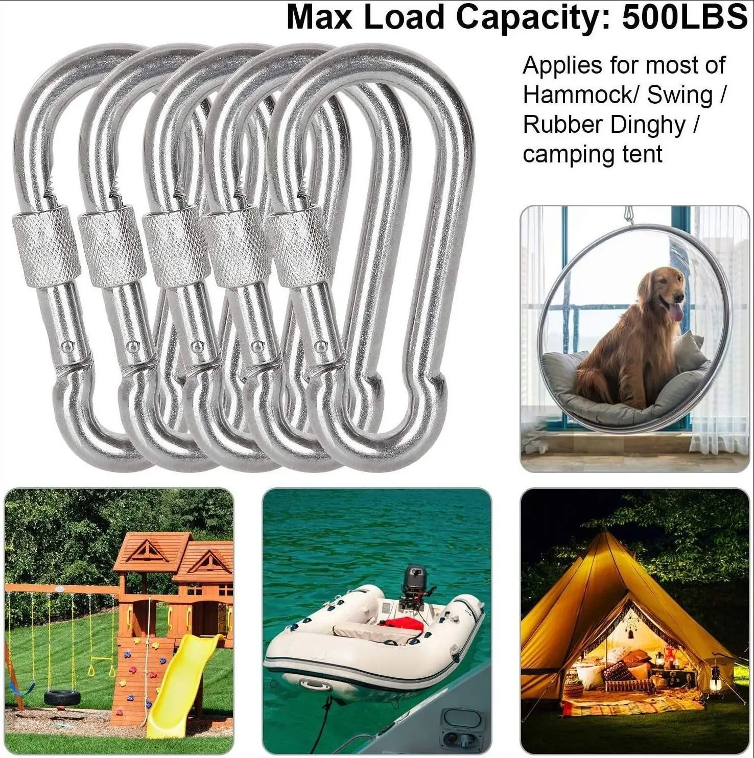 304 Stainless Steel Snap Hook With Nut Carabiner Hooks Clips Heavy Duty Marine Grade