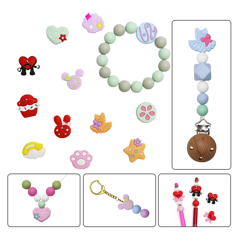 New Design depression focal beads baby teether beadable items silicone keychain focal bead pen silicone bracelet making kit