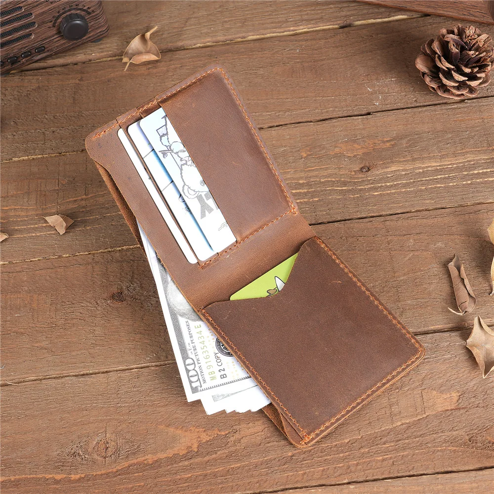 Bifold Vintage Men Crazy Horse Genuine Leather Cow Leather Credit Cards Holder Wallet