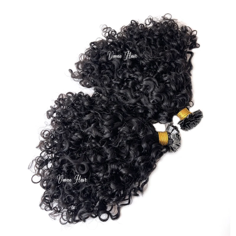 Vmae Indian Raw Factory Natural Black 3A 3B 3C Afro Kinky Deep Curly 100g K Flat I Stick U Nail Tip Remy Human Hair Extensions