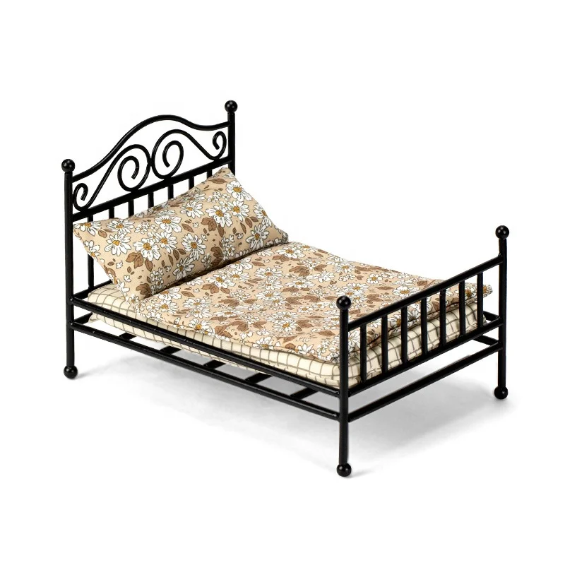 1: 12 Mini Doll House Bedroom for PLAY Toy Pretend for dolls Bed Dollhouse Bed Realistic Miniature Disp