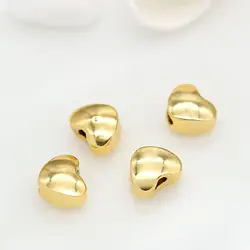 Оптовая продажа, медные бусины в форме сердца с золотым покрытием 14 к