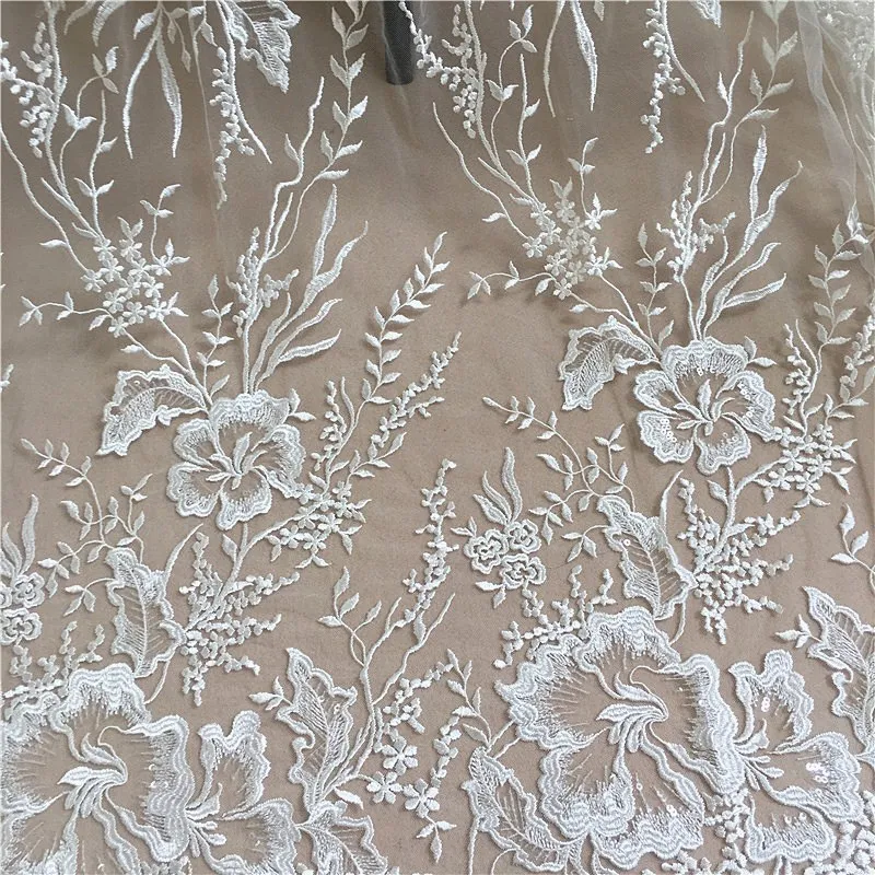 New Embroidery Soft Lace Face Fabric Big Flower Branch Sequins Wedding Dress Dress Qipao Window Curtain Handmade DIY