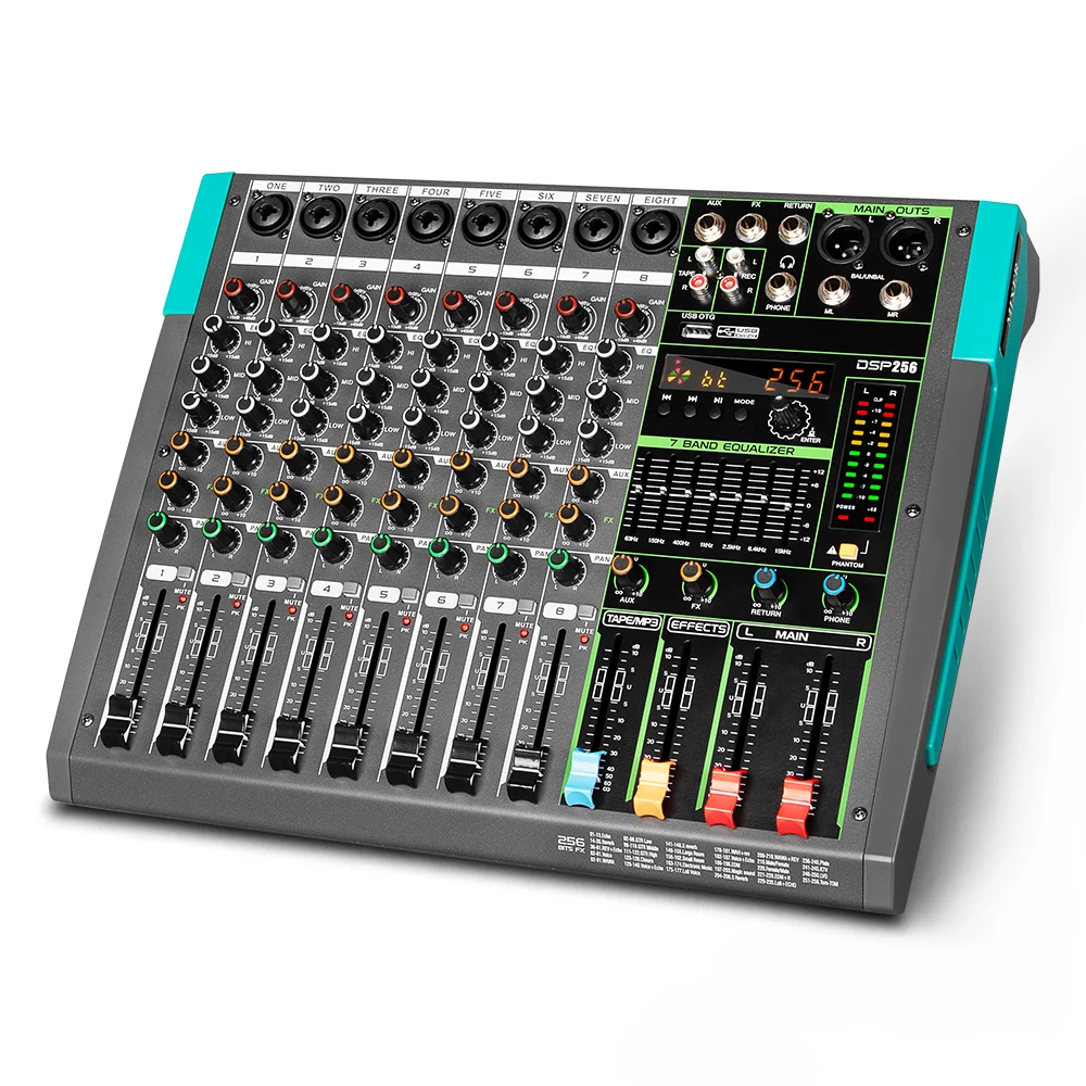 GT2 Digital Audio Console Mixer 8 Channels Professional Audio Mixer With Amplifier 500W*2 Console