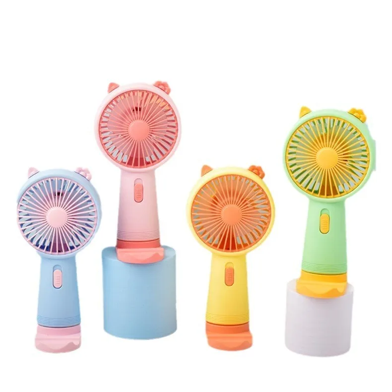 Handheld Rechargeable Mini Charger Fan with Mobile Phone Holder Cute Table Application for Hotels Garages Air Cooling Function
