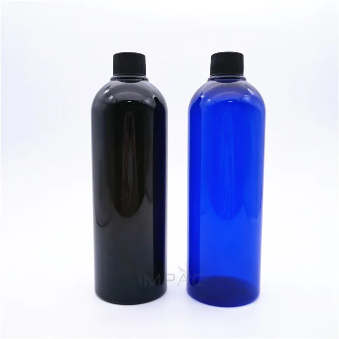 500ml black pet plastic cosmo round bottle with foil seal screw cap customization