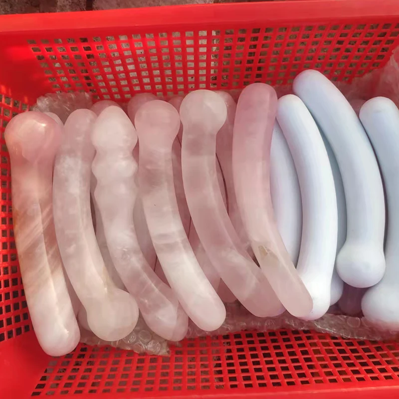 Wholesale Natural Crystal Crafts Rose Quartz Crystal Jade Obsidian Yoni Wand Happy Dildo Bend Massage Wand for Women