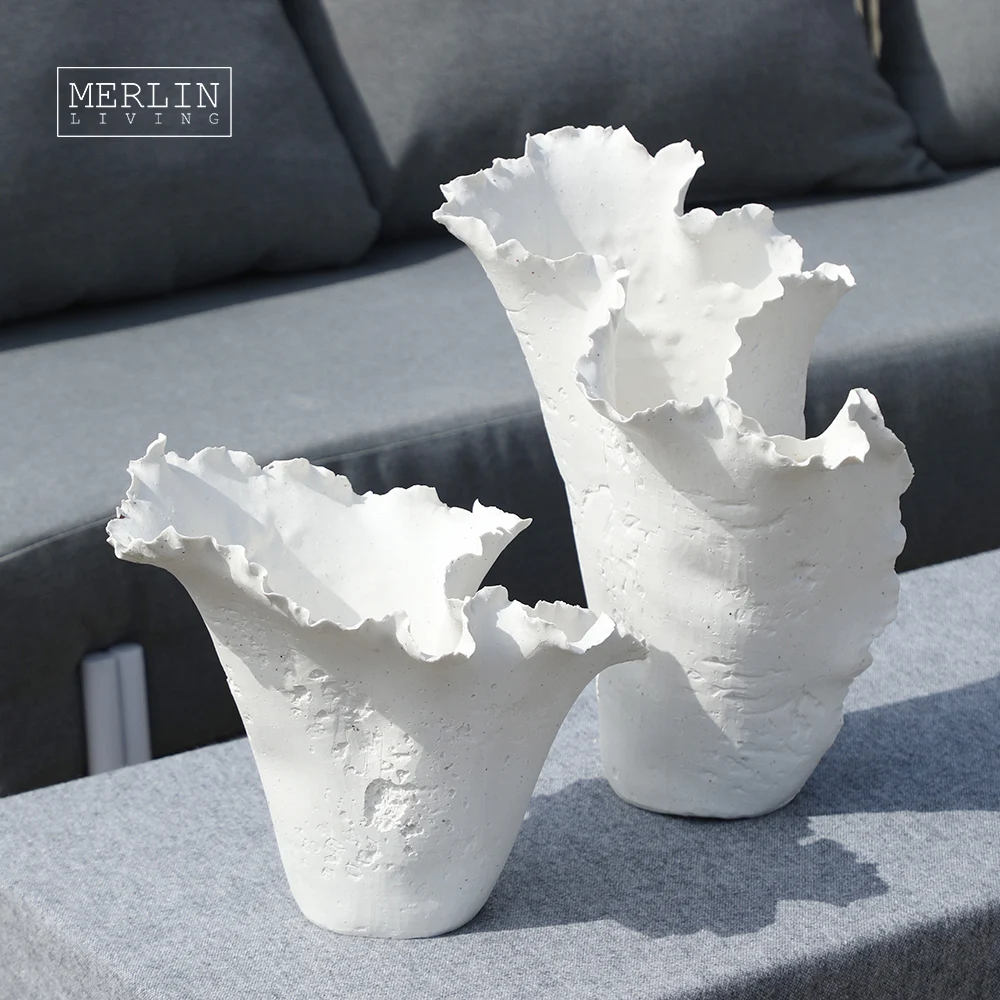 Merlin Living Handmade Artstone Vintage Big Vase For Home Decor Color Vase Rustic ceramic porcelain vases Ceramic Factory Custom
