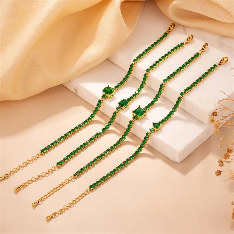 2023 Newest Gold Plated Iced Out Cubic Tennis Bracelet S925 Adjustable Diamond Chain Green Zircon Tennis Chain Bracelets