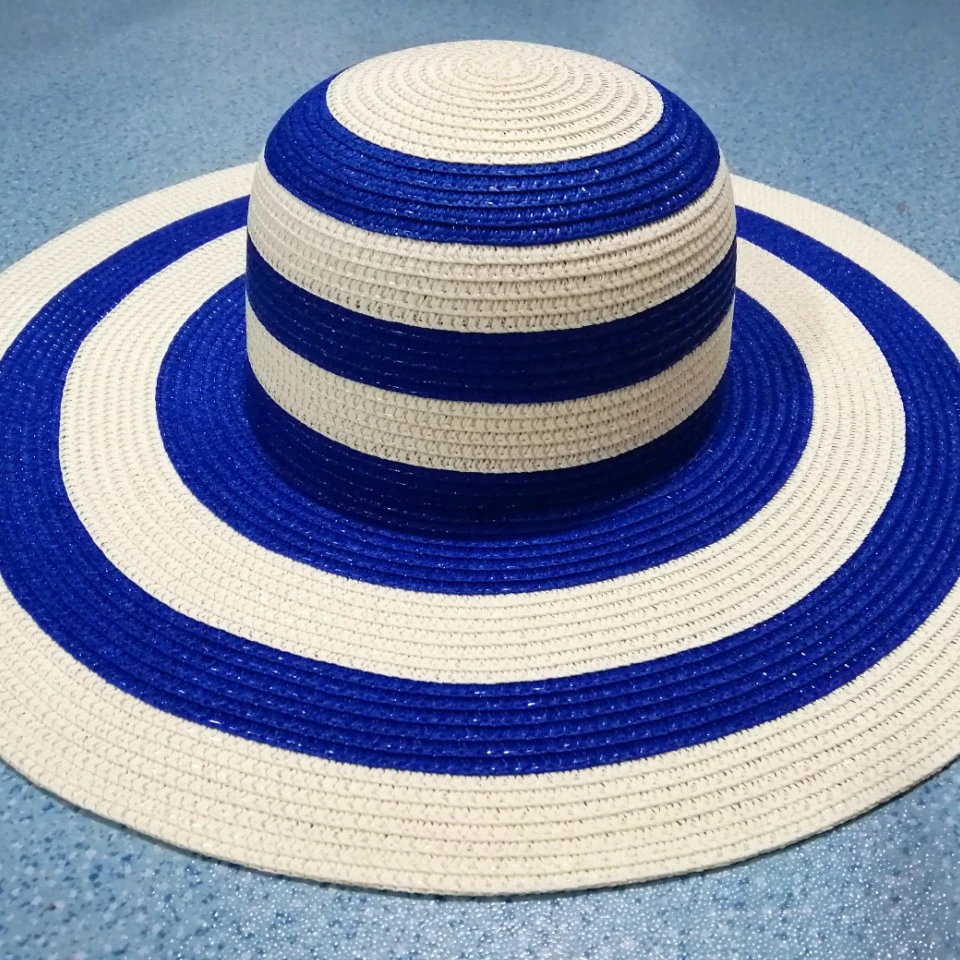 Оптовая продажа Классическая полосатая качественная рекламная модная женская соломенная шляпа из натуральной бумаги Пляжная плетеная с широким