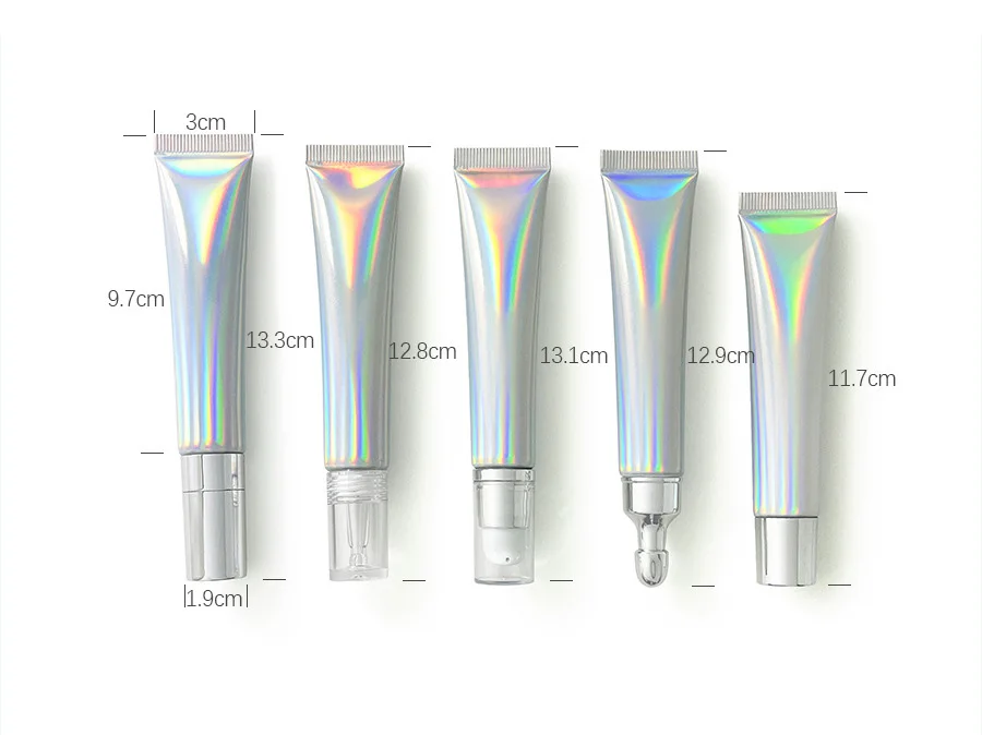 Ready To Ship 20G Holography Squeeze Lip Gloss Container Laser Silver Aluminum Composite Cosmetic Empty Eye Cream Tube