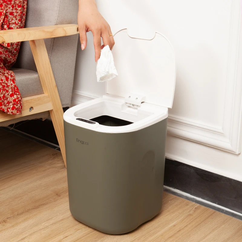 Touch free abs plastic kitchen intelligent smart rubbish basket household bedroom automatic touchless garbage waste can bin