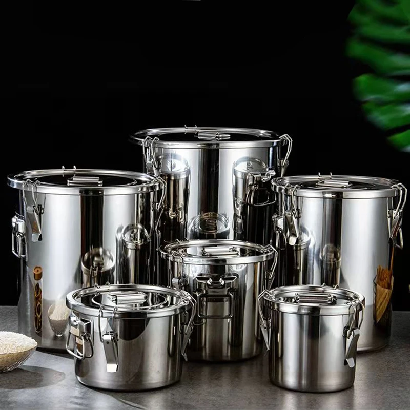 Drop Shipping Stainless Steel Rice Barrel Drum Milk Sealed Bucket Oil Storage Tank Beer Barrel Large Capacity Stock Pot
